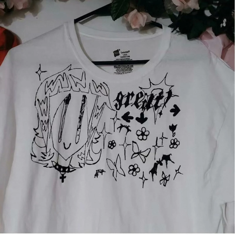 Эстетическая рубашка y2k Harajuku Kawaii в готическом стиле панк Темная футболка уличная