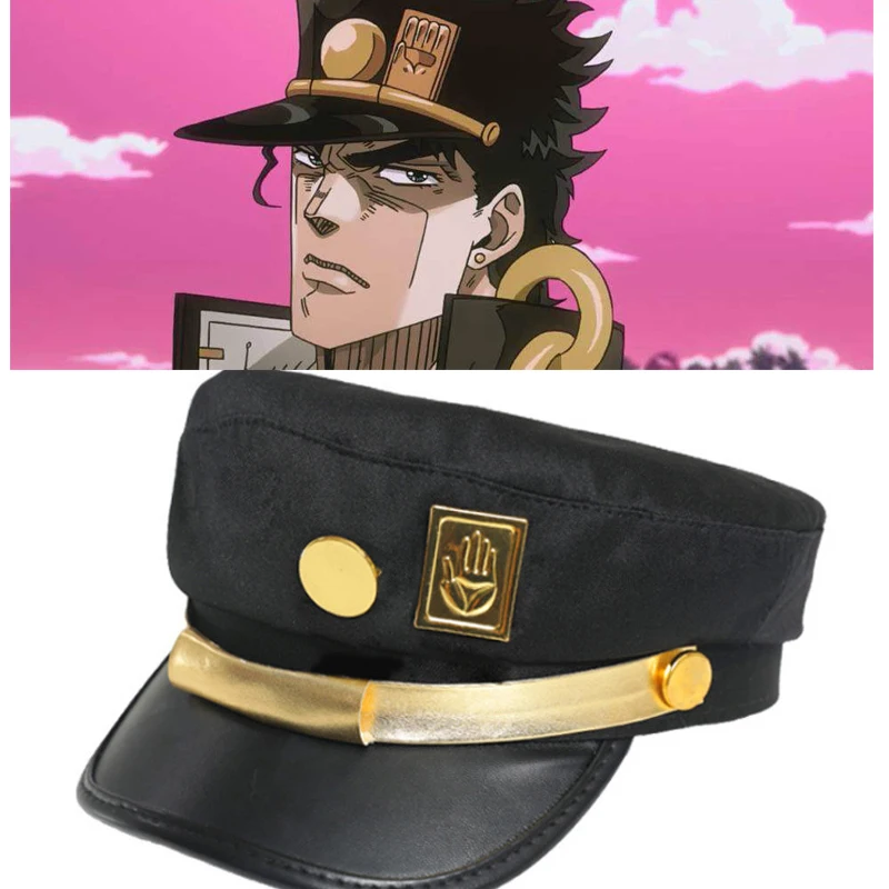 Bimaoxer Anime JoJo's Bizarre Adventure Jotaro Kujo Joseph Army Military JOJO Cap Hat+Badge Animation around Jotaro Hat male beret