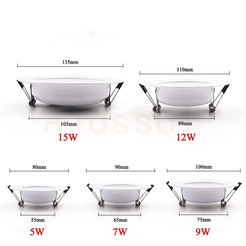 LED 천장 다운라이트 220V 스팟 디밍 3 색, 5W 7W 9W 12W 15W, 매입형, 콜드 웜 화이트 램프 3