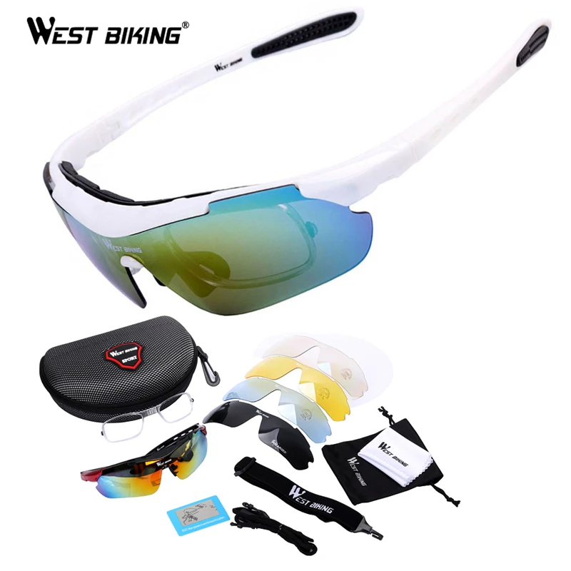 WEST BIKING Cycling Glasses Polarized Bike Bicycle Sunglasses 5 Lens Windproof Anti-fog With Mypia Frame Sport MTB Bike Glasses