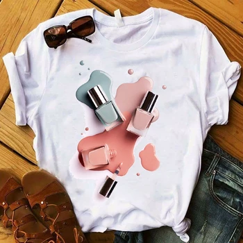 

WVIOCE Novelty Nail Polish Printed 3D T Shirt Women Vogue Summer Tee Shirt Femme Tumblr Tops Loose T-shirt Female Tees Tops