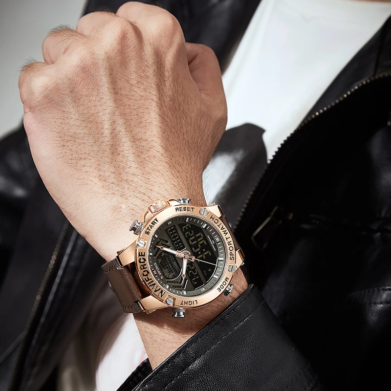 Naviforce Watch Men Top Luxury Brand Leather Waterproof Sports Men’ Watches Quartz Analog Digital-6
