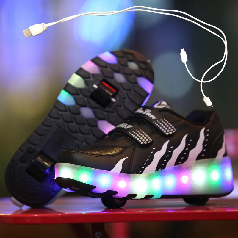 

USB Charging Two Wheels Luminous Sneakers Led Light Roller Skate Shoes for Children Kids Led Shoes Boys Girls Shoes 28-43
