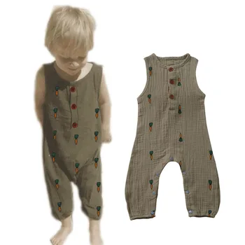 

2020 Newborn Baby Clothes Infant Kids Girls Boys Sleeveless Cute Print Jumpsuit Summer Cotton Linen Baby Rompers Clothes