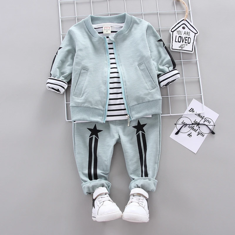 

2019 Autumn Children Clothes Suits Baby Boys Girl Toddler Print Jackets Stripe long sleeve Pants 3Pcs/Sets Kids Casual Clothing