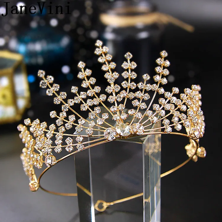 

JaneVini Shining Silver Rhinestone Bride Crowns and Tiaras Gold Bridal Headpieces Baroque Women Wedding Party Hair Accessories