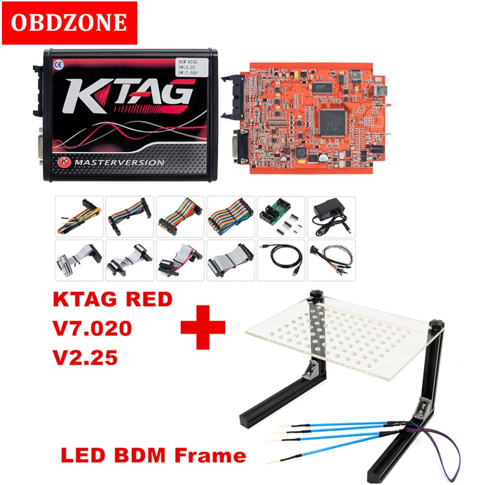 Онлайн-Версия Ktag V7.020 красный pcb Ktag V2.25 ECU Инструмент программирования+ светодиодный программатор BDM