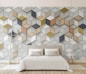 

Customized new 3d geometric rhombus plaid living room bedroom background wallpaper mural