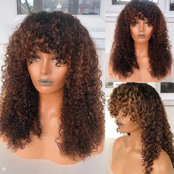 

1B/30 Deep Curly Lace Front Human Hair Wigs With Bangs Glueless Ombre Colored Brazilian Remy 13x4 Lace Wig Bleached Knots 250%