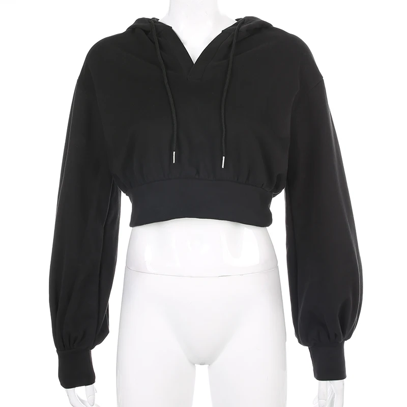 IAMSURE 2020 Autumn Solid Black Basic Sweatshirts For Women Casual Long Sleeve Female Cropped Hoodies Korean Streetwear Outfits