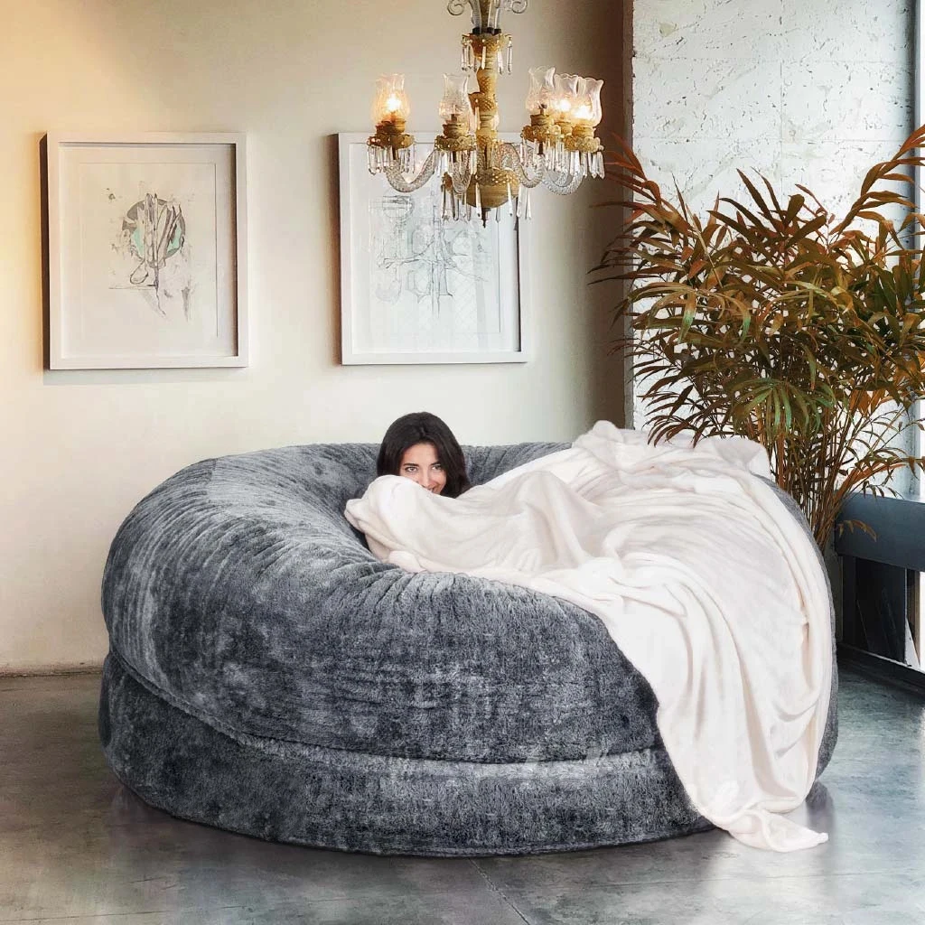 Sofa cover 200cm Giant Fur Bean Bag Cover Big Round Soft Fluffy Faux Fur BeanBag Lazy Sofa Bed Cover Living Room Furniture