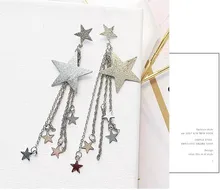 2019 pendientes largos mujer pendiente de moda Sequin juela mujer colgando 1 par estrella disparo pentagrama pendientes de gota de borlas oro plata(China)