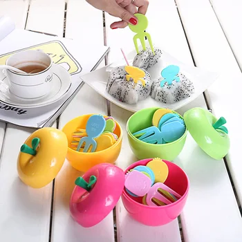 

10 Pcs Fruit Fork Fruit Mini Plastic Kids Fruit Stick Apple Box Human shaped Smiling Face Food Lunch Box Accessories