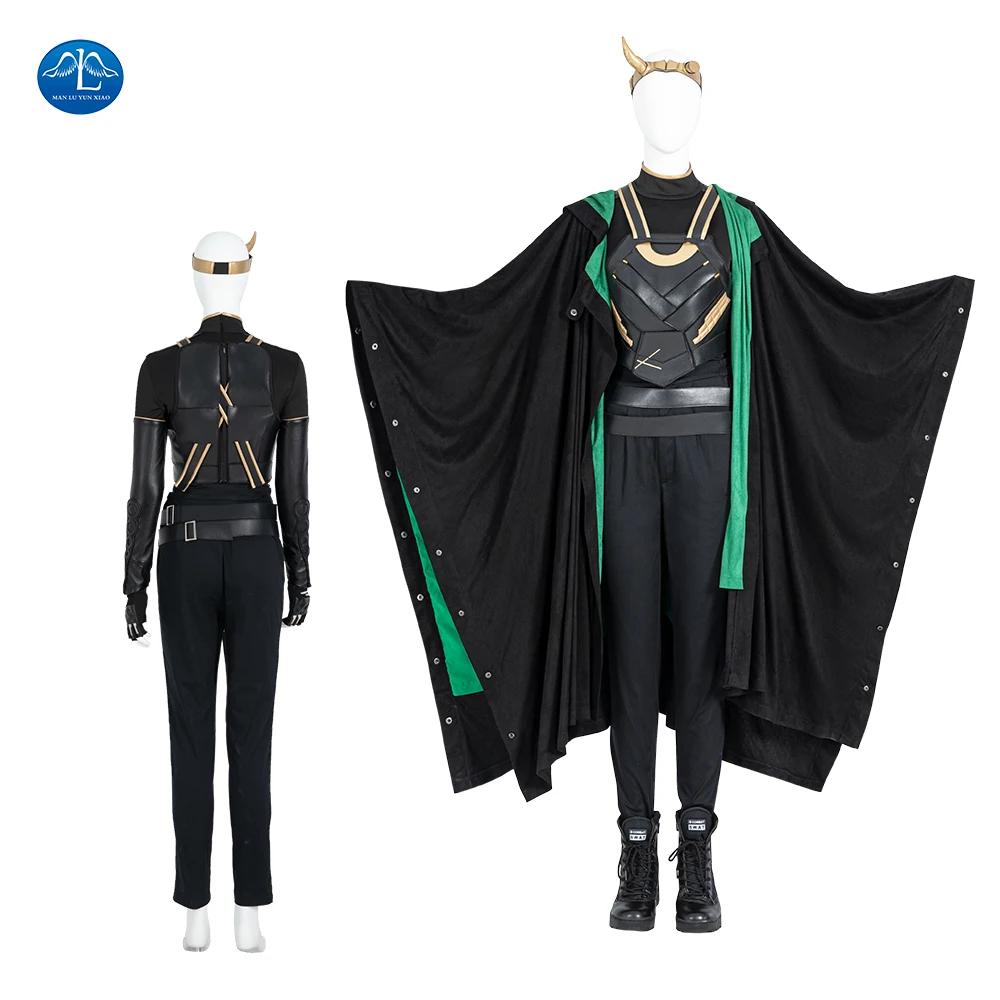 

ManLuYunXiao 2021 New Lady Loki Cosplay Sylvie Lushton Costume Halloween Outfit Loki Helmet Women Cloak Uniform Custom Made