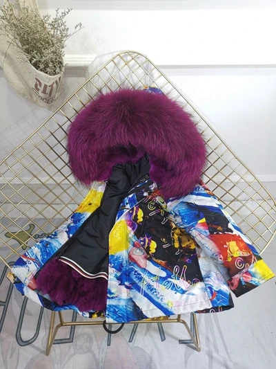 Blue Purple Зимняя меховая куртка для девочек; сезон осень-зима; детская верхняя одежда; пальто из натурального кроличьего меха; толстые теплые парки для маленьких мальчиков; TZ330 - Цвет: Blue Purple