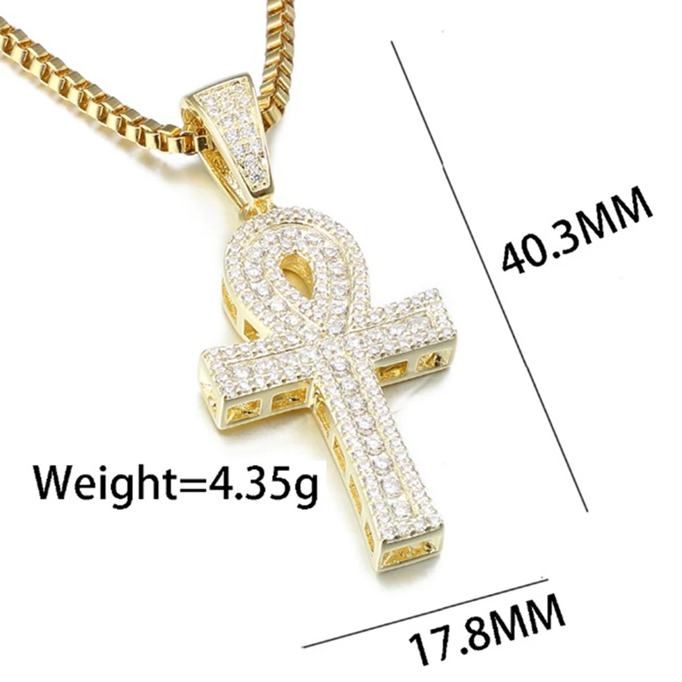 VANAXIN Ankh Necklace Cross Pendant  Egyptian Jewelry Hip Hop Style Iced Out Cubic Zircons Bling Rhinestone Egypt Small Chain Bo 2