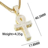 VANAXIN Ankh Necklace Cross Pendant  Egyptian Jewelry Hip Hop Style Iced Out Cubic Zircons Bling Rhinestone Egypt Small Chain Bo 2