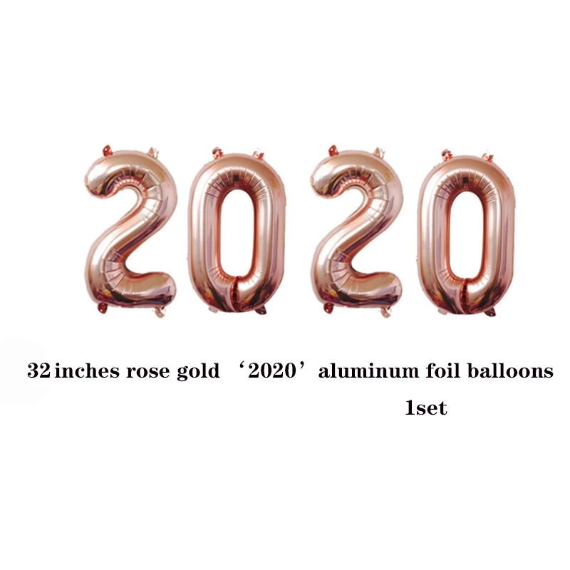 ZLJQ, новогодние воздушные шары, вечерние украшения, розовое золото, алюминиевые цифры, напечатаны, балоны, с новогодним баннером, декор для дня рождения - Цвет: rosegold2020