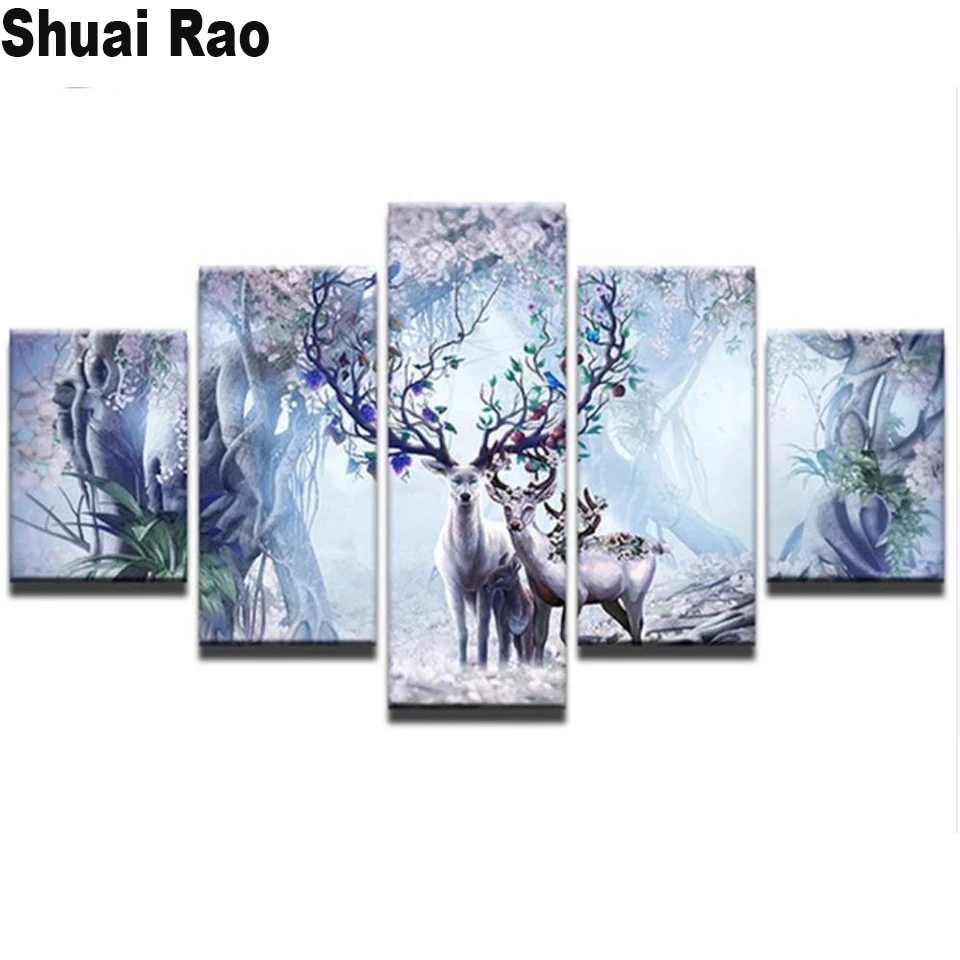 

5 Pieces Diamond painting Fantasy deer animals diamond embroidery diy full diamond mosaic 5d Square/round drill multi panel art