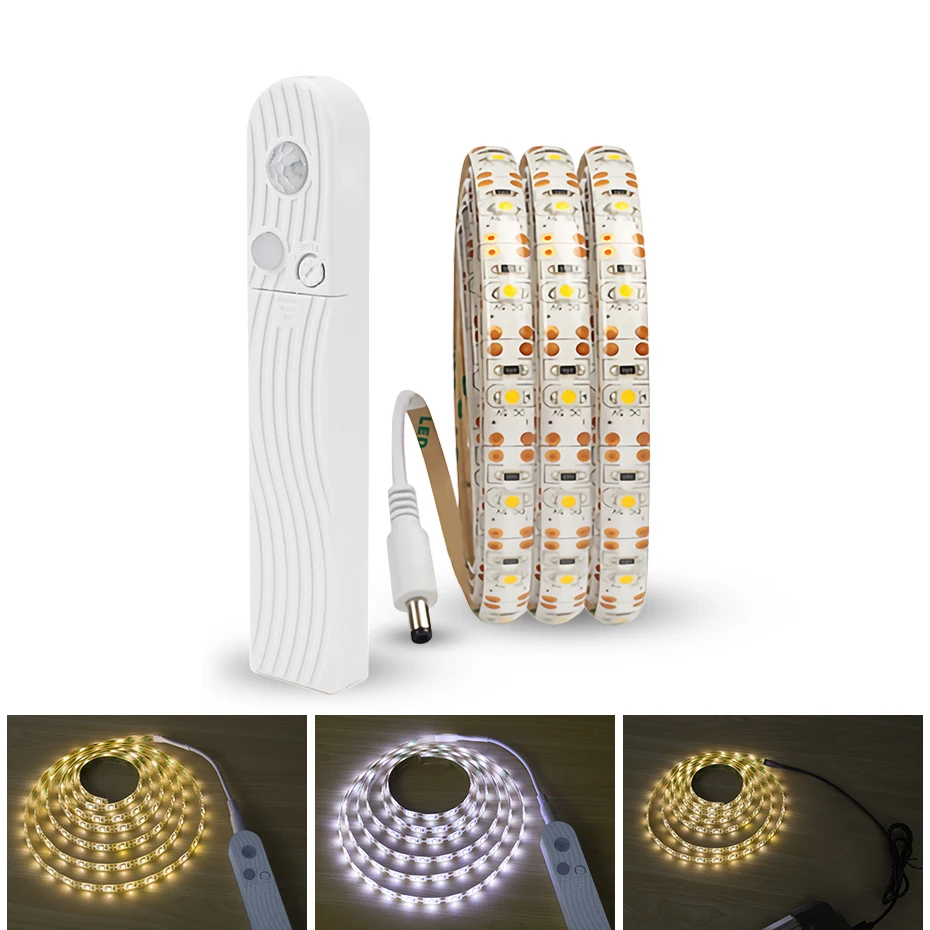

LED Strip Light With Wireless Motion Sensor Kitchen Wardrobe Strip Lights USB Port Closet Cupboard Lamp Battery Power Night Lamp