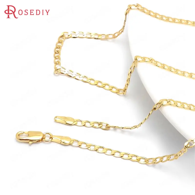 

(37955)2PCS Full length 50CM 24K Gold Color Copper with Lobster Clasps Finished Necklace Chains Jewelry Making Supplies