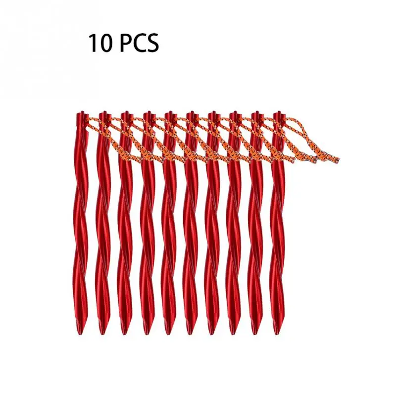 

10pcs Spiral Tent Stakes 25cm Aluminum Alloy Swirled Shape Tent Pegs with Pull Cords Tent Accessories Equipment