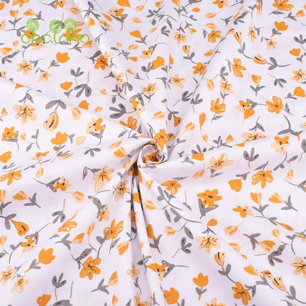 Printed Twill Cotton Fabric,Orange Floral Series,Patchwork Cloth For DIY Sewing Quilting Baby&Child's Bedclothes Material