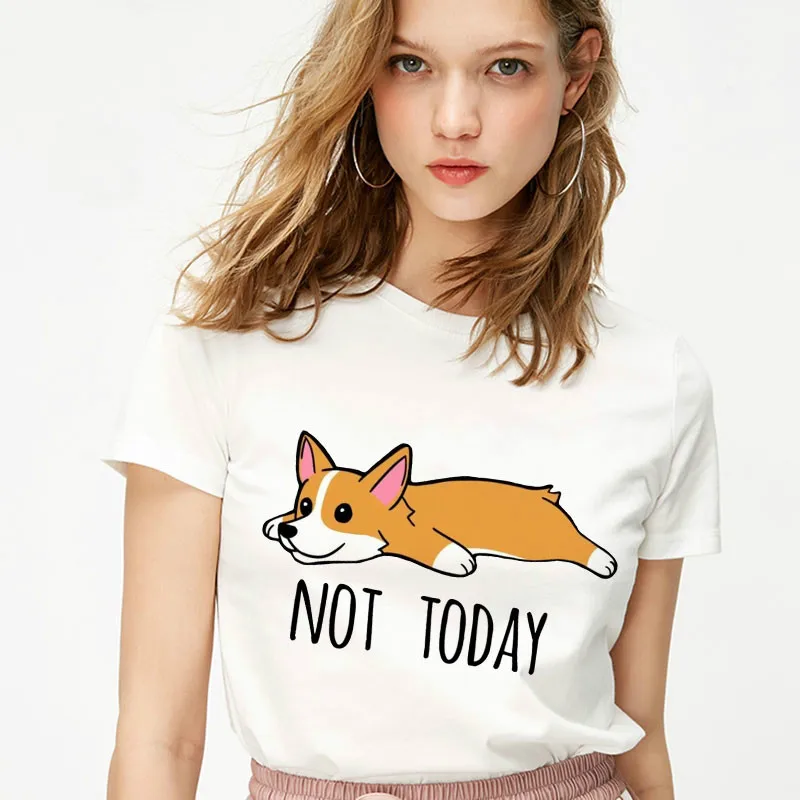 Женская футболка в стиле Харадзюку модная с надписью Not Today и Corgi женская для