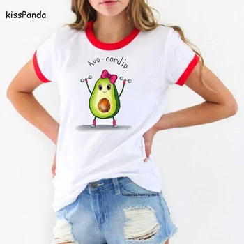 

Avocado Kawaii Harajuku Short Sleeve T Shirts Women Ullzang Funny Cartoon T-shirt Cute 90s Tshirt Fashion Grunge Top Tees red