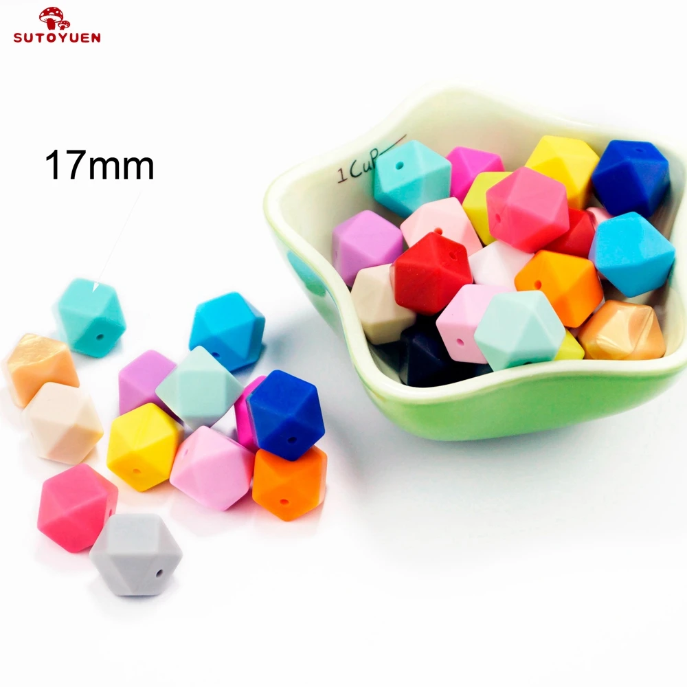 

Sutoyuen 100Pcs 17mm Loose Hexagon Silicone Beads DIY Teething Baby Teether Baby Toy Infant Chewing Necklace Pacifier Jewelry