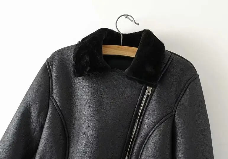 Осенне-зимнее женское черное пальто с поясом из искусственной кожи, теплая куртка на молнии с отложным воротником, повседневная кожаная куртка с искусственным мехом, верхняя одежда