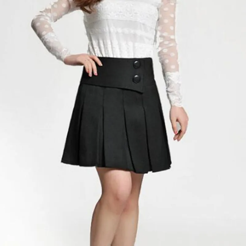 Новинка осень зима юбка женская короткая юбка высокая талия модная плиссированная юбка плюс размер черные юбки для женщин S427