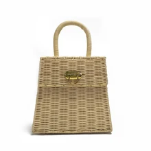 Корейский стиль ручной работы ретро соломенная сумка сумочка из ротанга для женщин с природой дерева