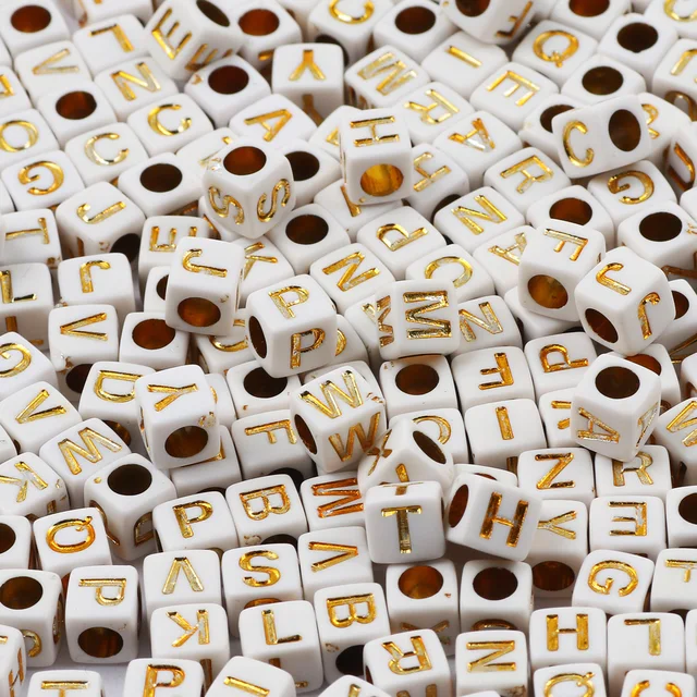 7mm White And Gold Mixed Letter Acrylic Beads Round Flat Alphabet Loose Beads For Jewelry Making Handmade Diy Bracelet Necklace B06420 6mm