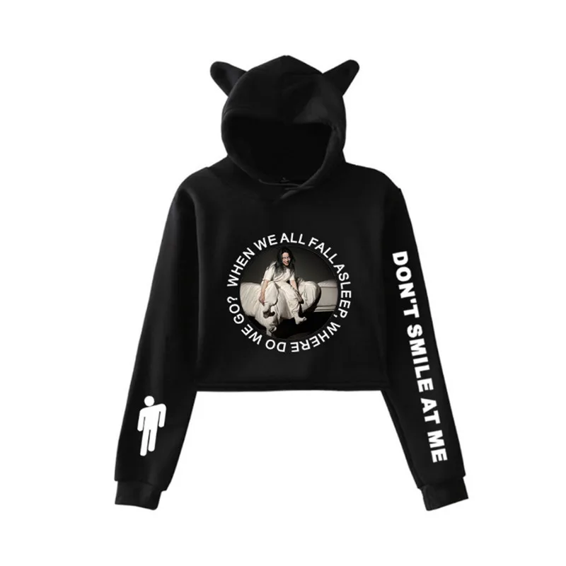 Billieeilish Billie eilish Женская Сексуальная толстовка с кошачьими ушками модный тренд короткий кошачий Топ Горячая Распродажа Kpop Harajuku толстовки Толстовка