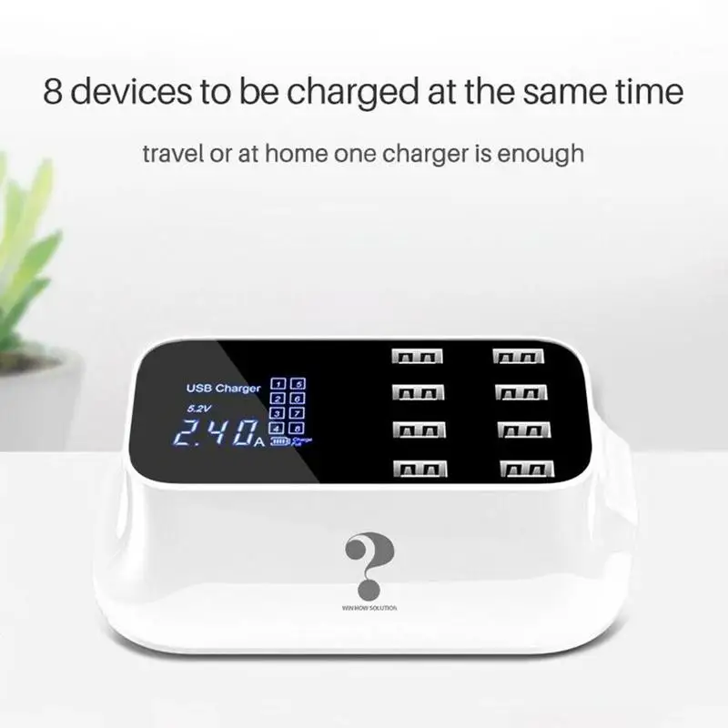 8 портов usb-хаб 5 в 40 Вт настольная быстрая зарядная станция Док-станция с напряжением ЖК-дисплей смарт-зарядное устройство адаптер usb-хаб UK/US/EU вилка
