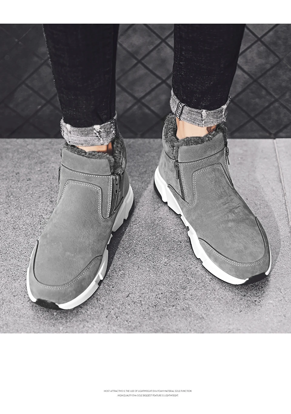 Chaussure homme Cuir/Новое поступление; мужские ботинки; модные зимние ботинки; теплые плюшевые ботильоны; мужские кожаные ботинки на молнии