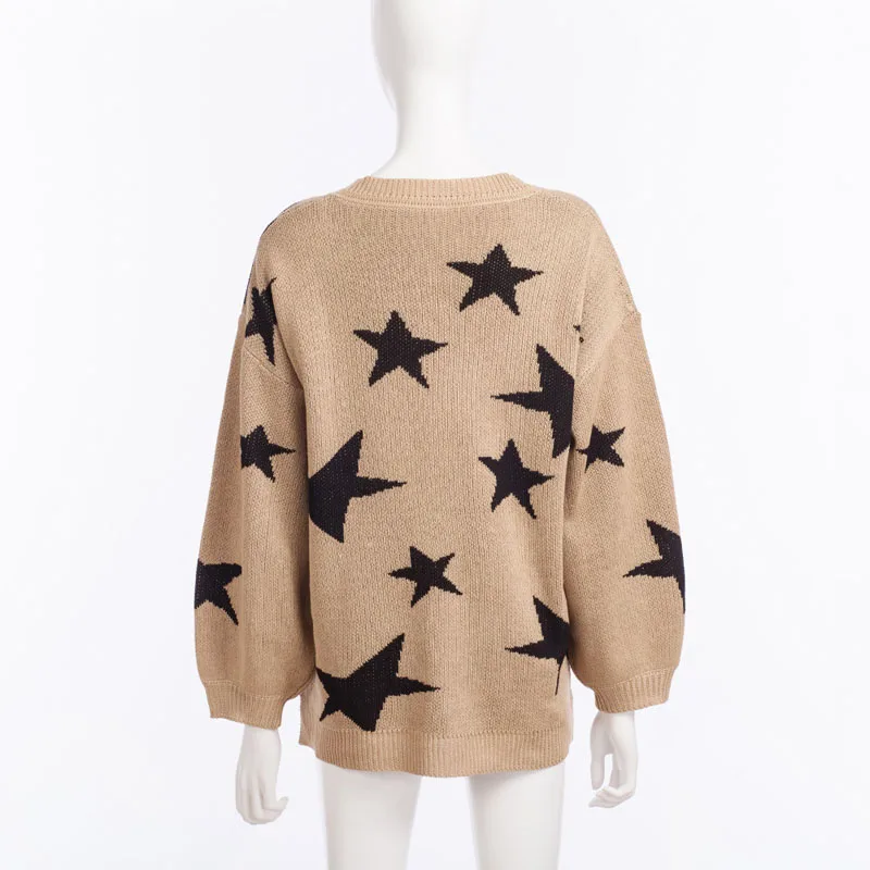 Autumn/Winter Women 3 Color Printing Sweater Fashion Casual Loose Type Knitting Long Sleeve Female Pullover Tops