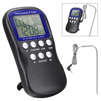 

Kitchen Digital Food Thermometer Probe Home Oven Cooking Timer Clock Temperature Meter For Restaurants Bars Cafes Baking