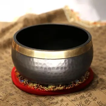 

Promotes Peace Mindfulness Singing Bowl Set Copper Tibetan Buddhist Chakra Healing Antique Design Home With Mallet Silk Cushion
