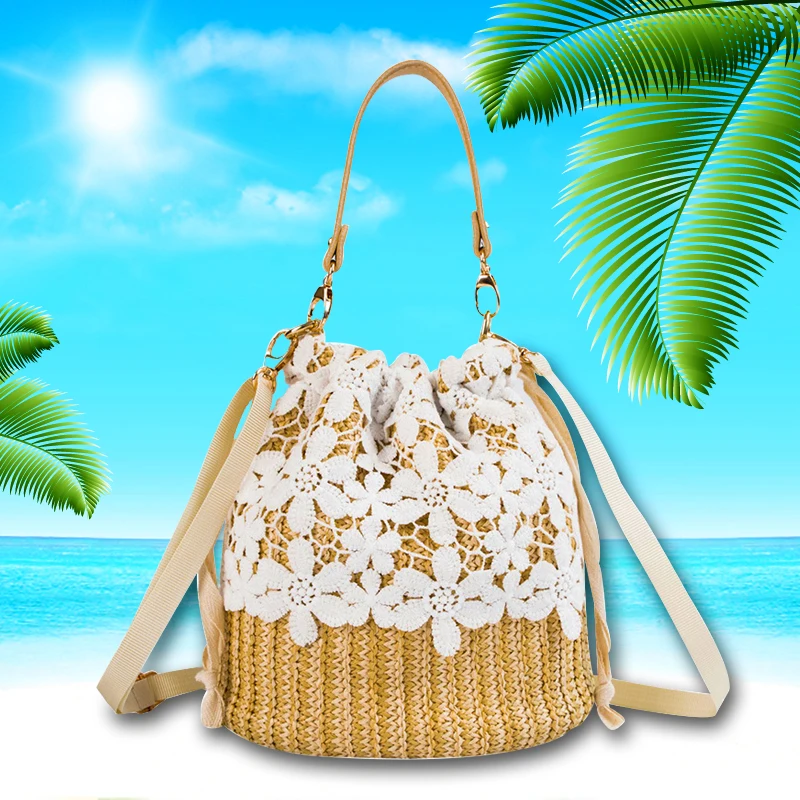 

Fresh straw bucket 2020 small bag summer new fairy rattan beach vacation portable messenger bag