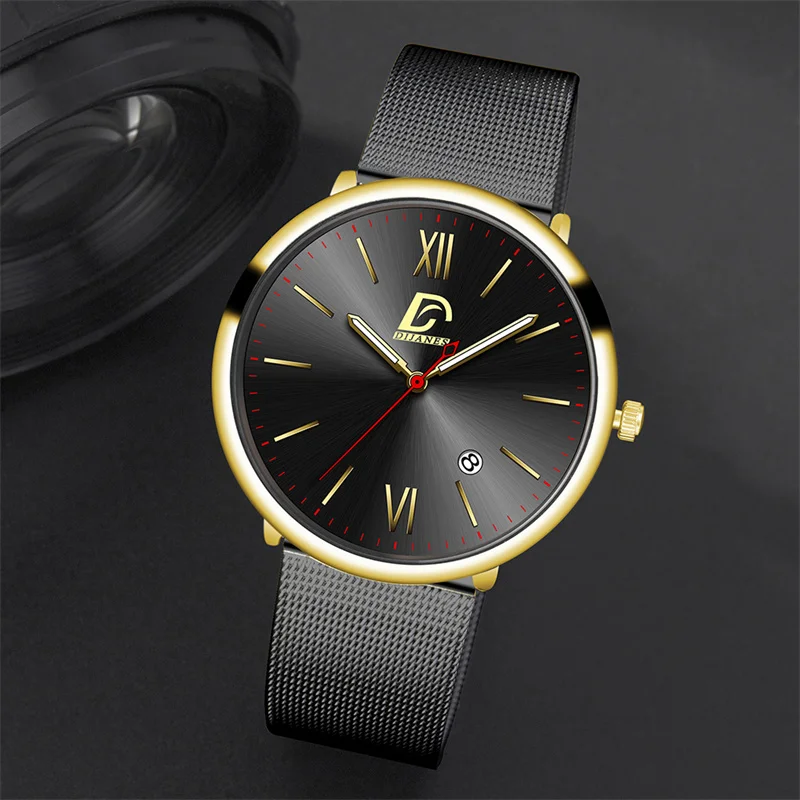 Men's Fashion Minimalist Watches Luxury Stainless Steel Mesh Belt Quartz Wrist Watch for Men Casual Leather Watch reloj hombre
