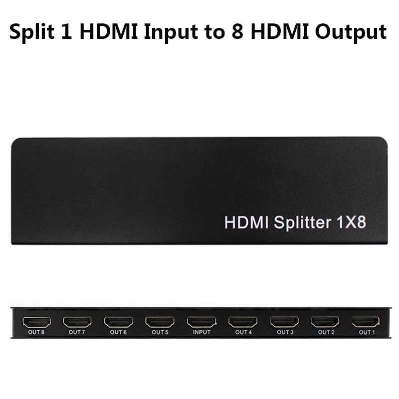 Divisor de Vídeo Amplificador de Áudio 1 em para 8 Hdmi 8 Portas Repetidor 3d 1080p Fora Divisor Conversor Hdtv 4 k * 2k 1×8