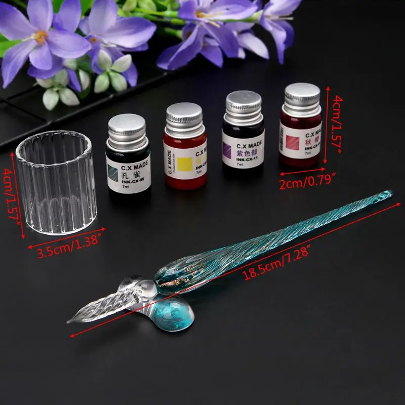 7PCS/SET Handmade Venus Glass Pen Dip Writing Ink Signature Pens Set for School Stationery Decoration Gifts Art Supplies 11UB