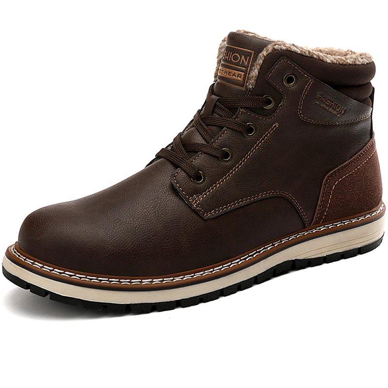 

Men High Quality Leather Fashion Sneakers Winter Warm Boots Shoes Zapatillas Hombre Male Snow Boots Shoe Outdoor Man Ankle Boots