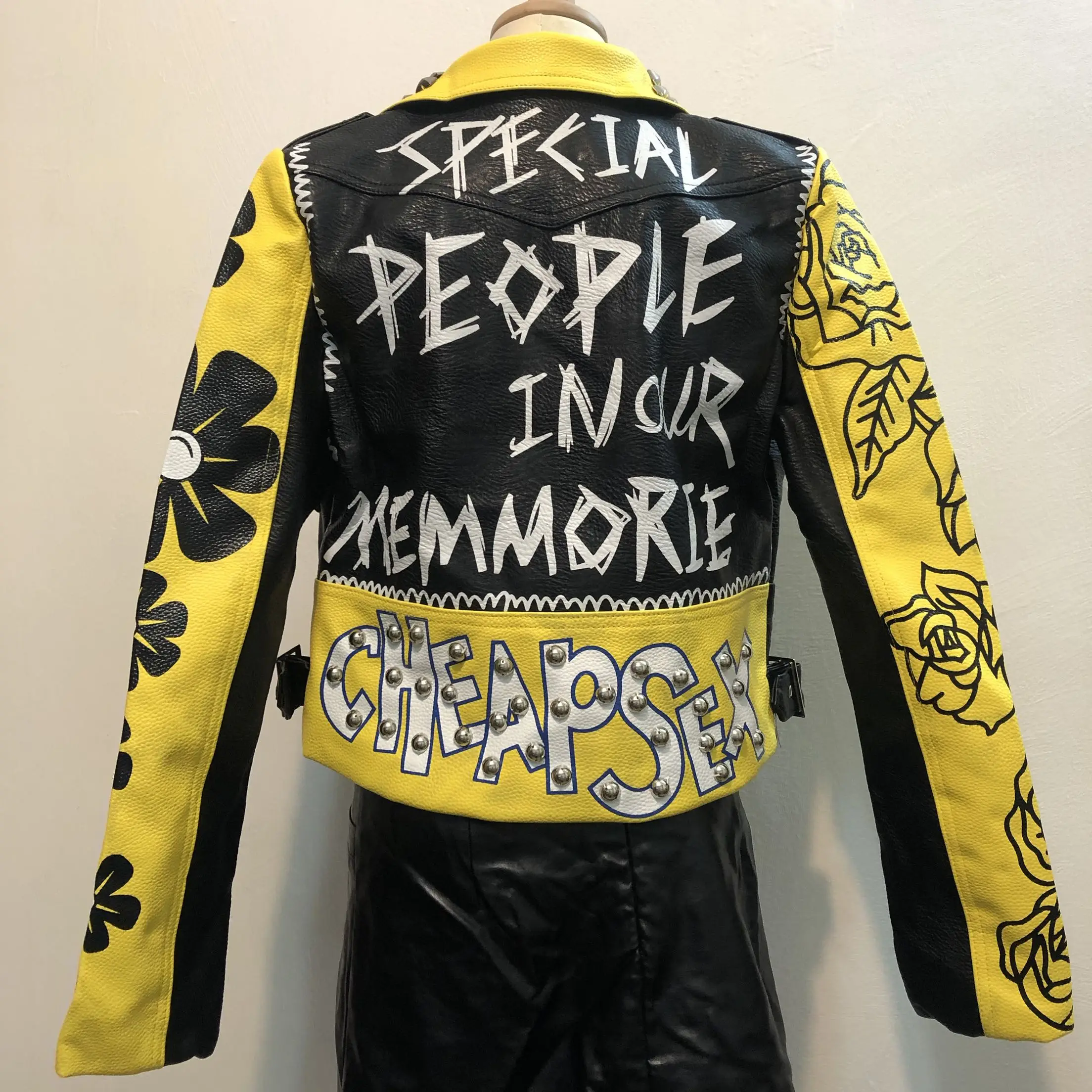 Graffiti Pu Leather Jacket Badge Punk 