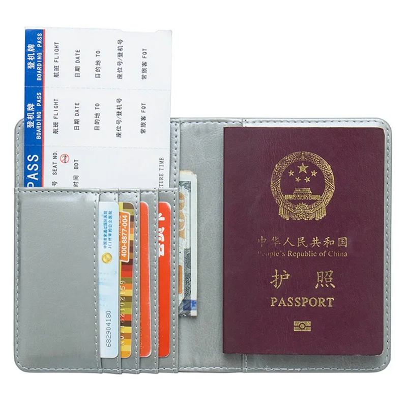 Leather RFID Blocking Passport Holder Wallet Cover Travel Document Organizer Case for Men Women with Credit Card