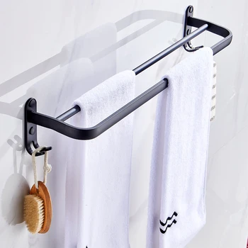 

Towel Hanger Wall Mounted Bathroom Towel Bar Shelf Roll Holder Hanging Hook Black Aluminum Bathroom Organizer Holder 40-60 CM