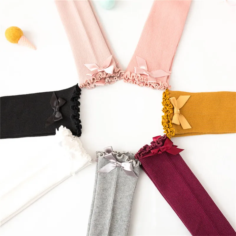 Socks skarpetki Kids Toddler Baby Girls Boys Solid Anti-Slip Knitted Long Socks Knee Socks kniekousen meisje #4S02 (4)