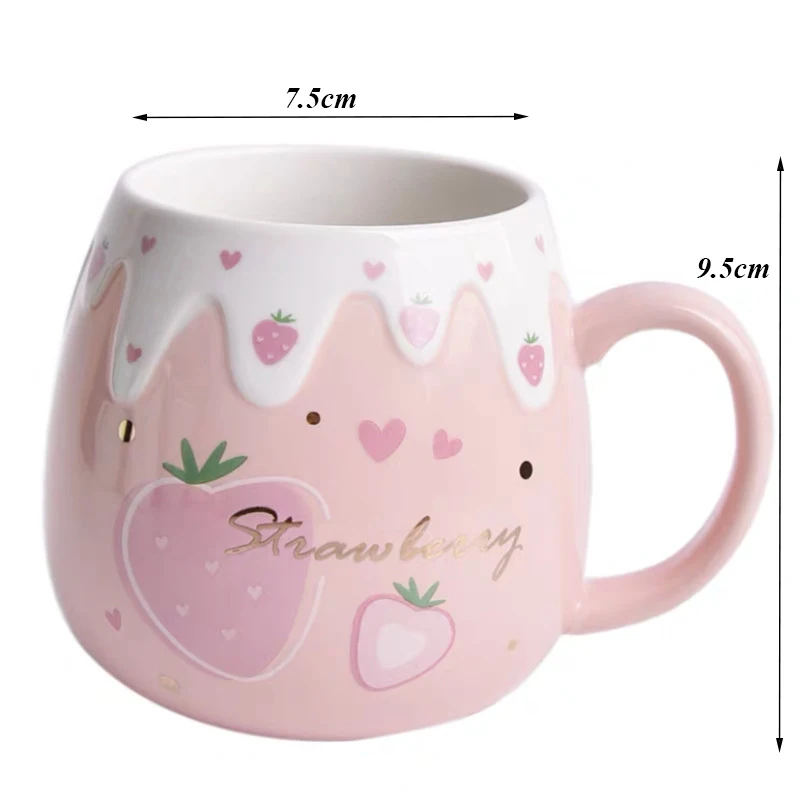 Handmade Extra Large Coffee Mug Cute Strawberries by